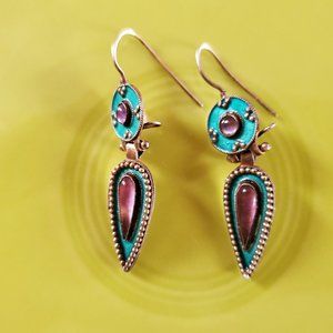 Turquoise Cloisonne & Amethyst Earrings